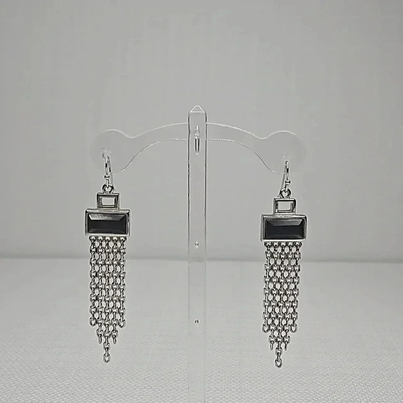Lia Sophia Statement Earrings with Gray Rectangle & Silver Chain Link Dangles - Picture 7 of 13